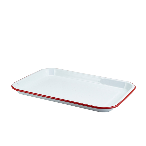 Enamel Serving Tray White with Red Rim 33.5x23.5x2.2cm - 942933WHR
