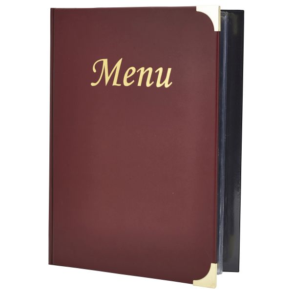 A4 Menu Holder Wine Red 8 Pages - MC-BRA4-WR