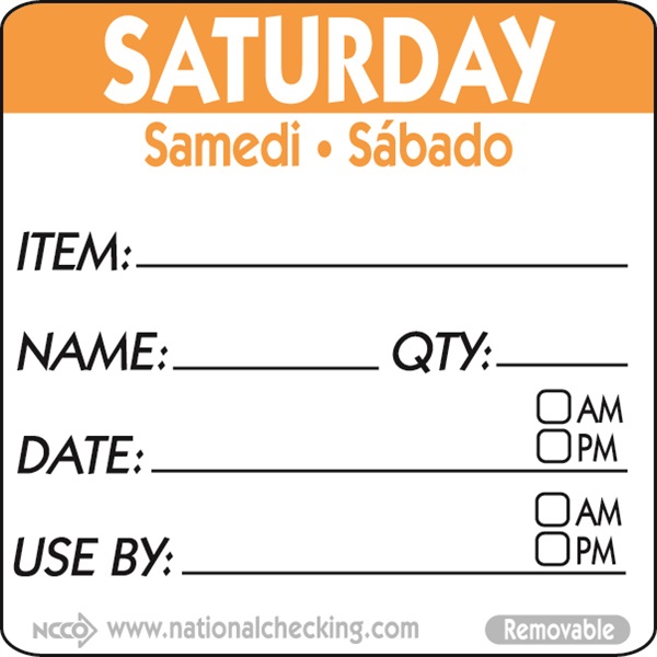 50mm Saturday Removable Day Label (500) - RIDU2206R