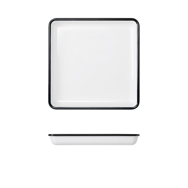 Black/ White Melamine Athens Square Tray 25cm - AT250303