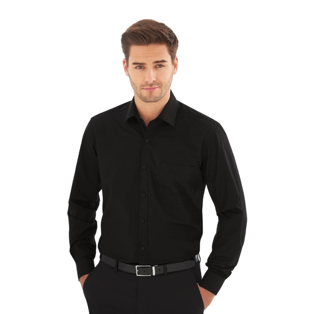 Brook Taverner Mens Long Sleeve Black Rapino Shirt - Collar 15.5