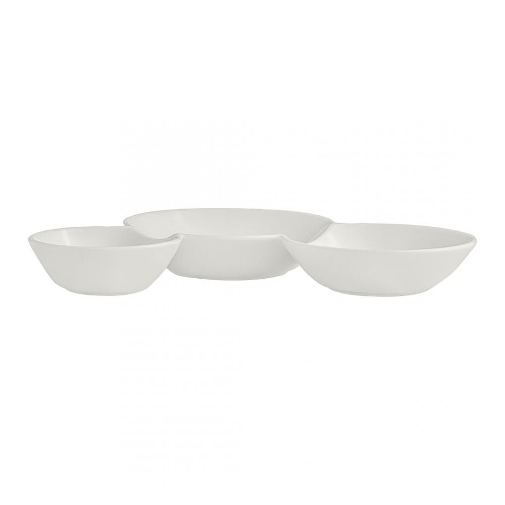 RO White Album 3 Compartment Gourmet Sauce Dish 18 x 2.5cm 20cl (7 1/8 x 1 7oz) - 51109ST3265 (Pack of 12)