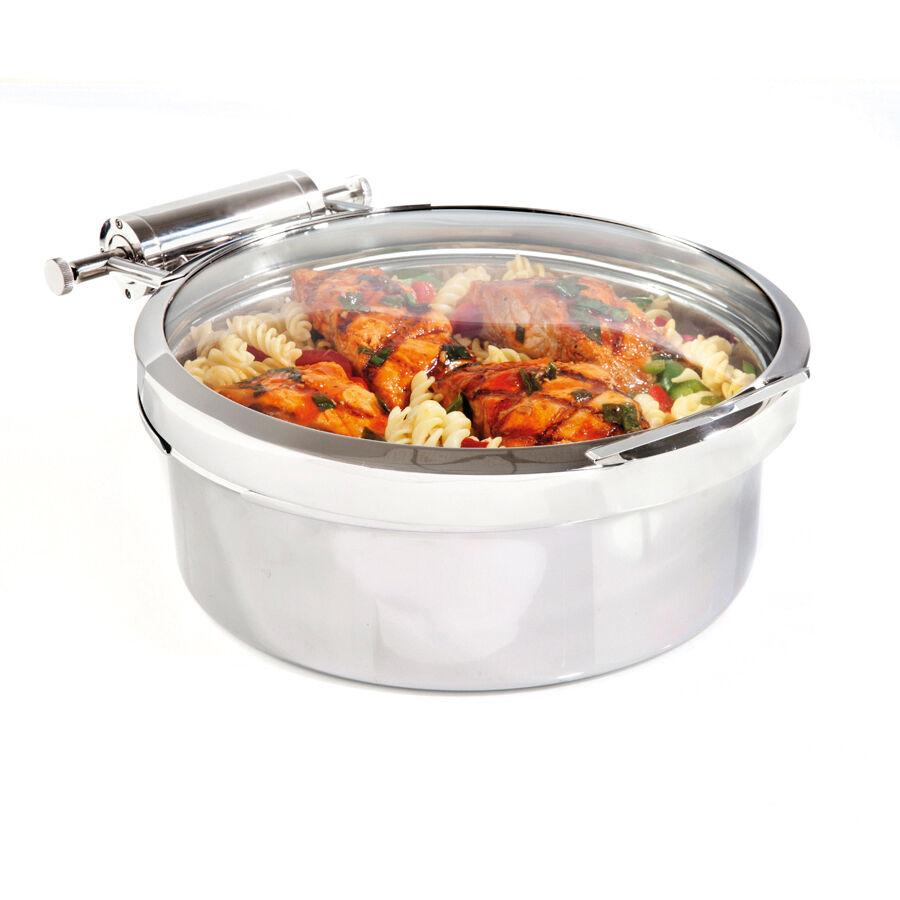 Stainless Steel Round Induction Chafer Full Glass Lid 40.6 x 33 x 15.2cm 3.8ltr (16 x 13 x 6 4qts) - DW04WGH7SS